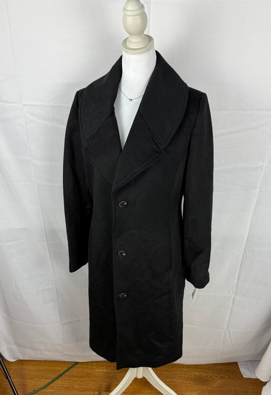 Cole Haan Wool Blend Black Shawl Collar Long Overcoat - NWT